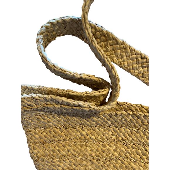 Ann Taylor Woven Tote Bag Tan and Black 17" x 13" Tall - Beach Summer - Picture 5 of 7